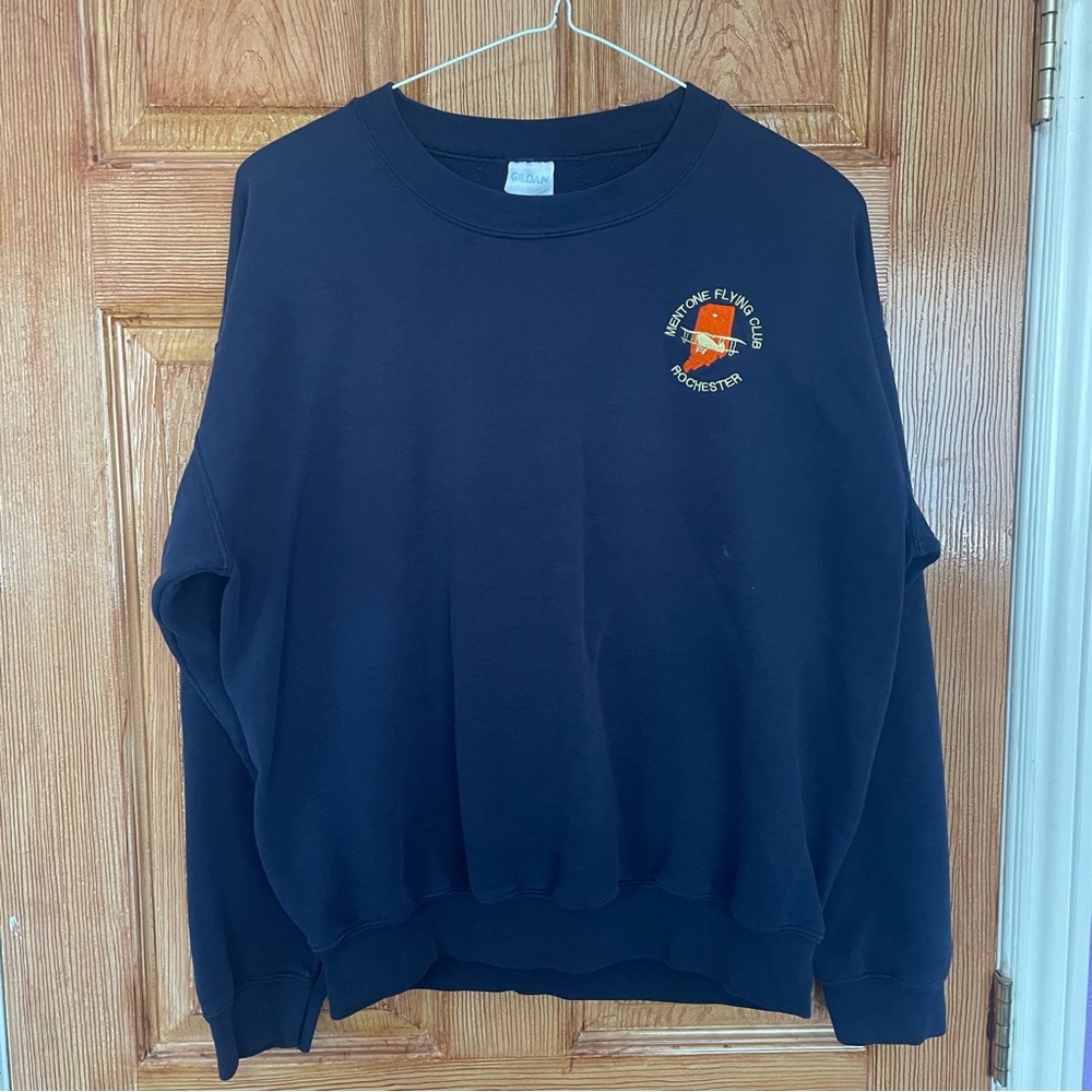 Vintage Navy Blue Embroidered Unisex Crewneck Sweater